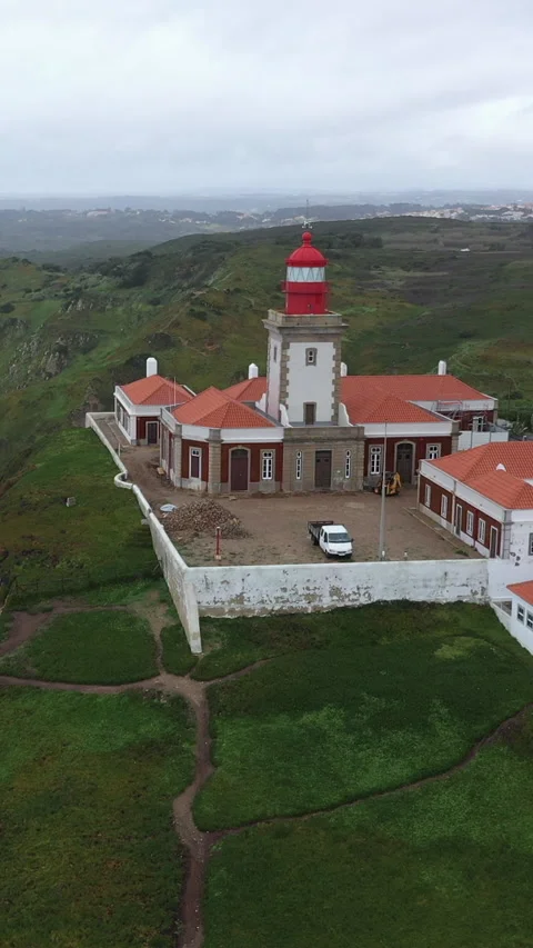 Aerial view of lighthouse at Cape Roca Stock Footage 258241856