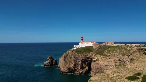 Aerial View on Lighthouse of Cape St. Vincent Algarve Portugal Stock-Footage 332413075