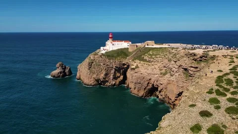 Aerial View on Lighthouse of Cape St. Vincent Algarve Portugal Stock-Footage 332414053