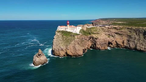 Aerial View on Lighthouse of Cape St. Vincent Algarve Portugal Stock-Footage 332414161