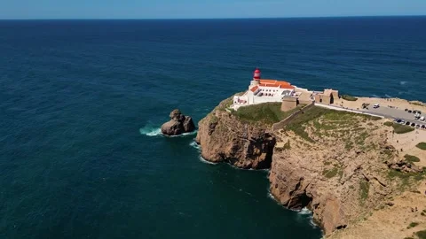 Aerial View on Lighthouse of Cape St. Vincent Algarve Portugal Stock-Footage 332414384