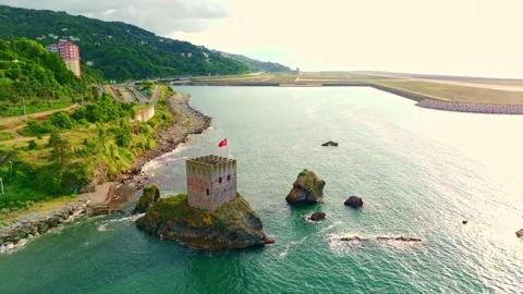 Aerial view a lighthouse on a cliff. Stock Footage 284688313