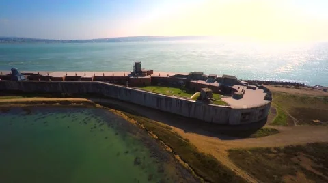 Aerial view of lighthouse on coastline Stock Footage 48909624