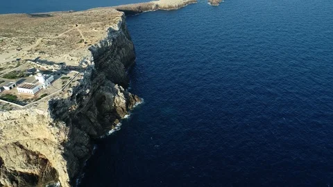 Aerial view of lighthouse on the edge of a cliff Stock Footage 116620184