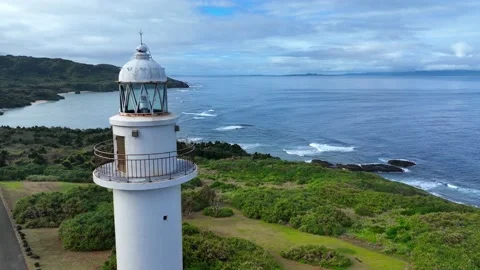 Aerial view of Lighthouse on Ishigaki Island, Okinawa, Japan, flying around 스톡 동영상 234792123