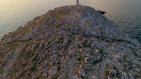 Aerial view of lighthouse near Malinska coastal area, Croatia. Stock Footage 148987553