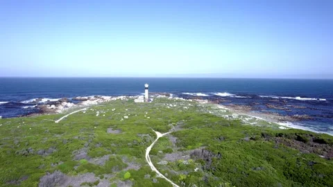 Aerial view of lighthouse, ocean and rocks 動画素材 201837668