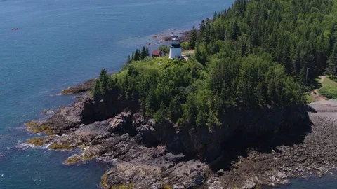 Aerial View of Lighthouse by the Ocean Stock Footage 95505648