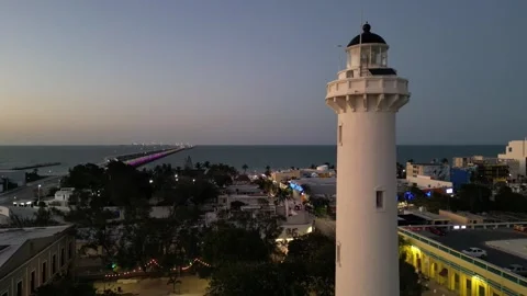 Aerial view of lighthouse in progreso mexico yucatan state Video stock 303594060