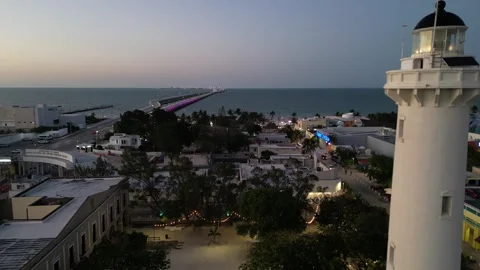 Aerial view of lighthouse in progreso mexico yucatan state Video stock 303594232