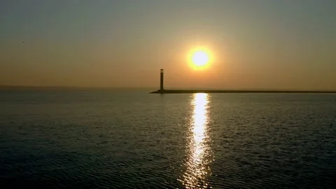 Aerial view of the lighthouse, in the sun. Stock Footage 141862405