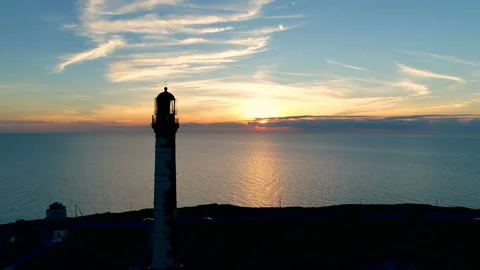 Aerial view of Lighthouse on a sunset background in the sea in summer Stock Footage 87420704