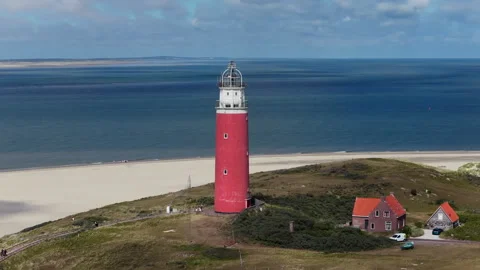Aerial view of the lighthouse on Texel, the Netherlands Stock Footage 339770700