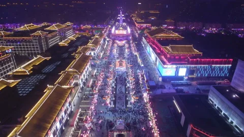 Aerial view of lighting show in Datang Everbright city for celebrate Chinese Stock Footage 123718140