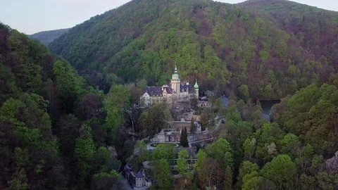 Aerial view of Lillafured Castle Video stock 111036136