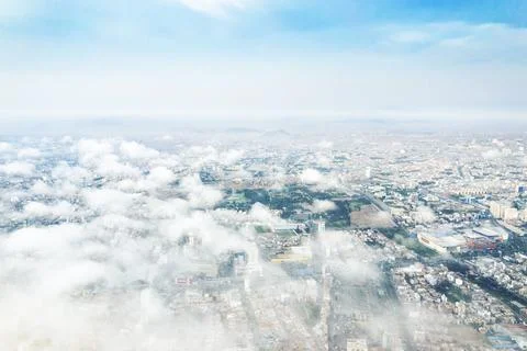 Aerial view of Lima between the clouds, view flying over the tops Stock Photos