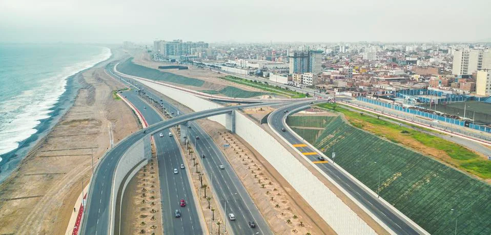 Aerial view of Lima between the clouds, view flying over the tops Stock Photos