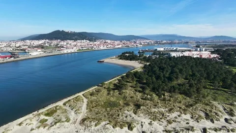 Aerial View of Lima River and Cabedelo Beach, Portugal 스톡 동영상 345995468