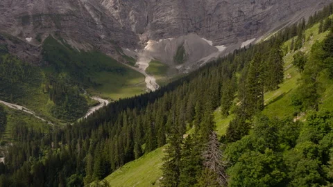 Aerial View Of Limestone Cliffs Above Alpine Forest In Eng Alm Austria Stock Footage 340485439