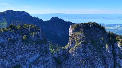 Aerial View of Limestone Cliffs Above Lake Landscape Fotos de archivo