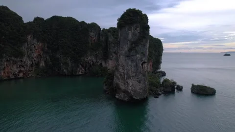 Aerial view of limestone cliffs and ocean, Ao Nang, Thailand. Stock Footage 313950591