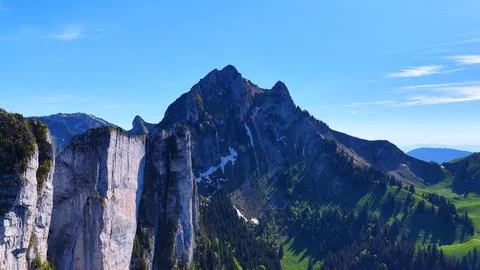 Aerial View of Limestone Cliffs and Alpine Peak Stock Photos