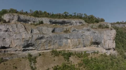 Aerial view of limestone cliffs in Baume les Messieurs blind valley, France Stock Footage 342313822