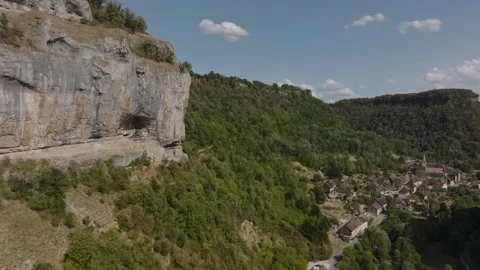 Aerial view of limestone cliffs in Baume les Messieurs blind valley, France Stock Footage 342313824