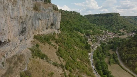Aerial view of limestone cliffs in Baume les Messieurs blind valley, France Stock Footage 342313861