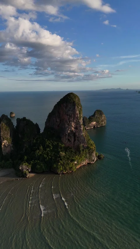 Aerial View of Limestone Karst Islands in Krabi, Ao Nang, Thailand Stock Footage 335961718