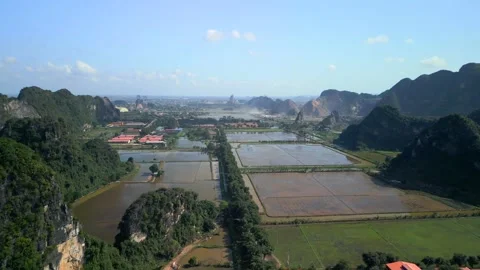 Aerial view of the limestone karst landscape in Ninh Binh, Vietnam. Video stock 340839177