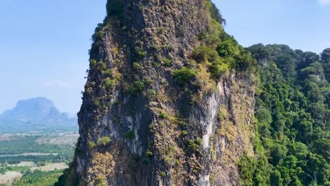 Aerial View of Limestone Karst Mountain and Palm Plantation in Krabi Stock Footage 328391864