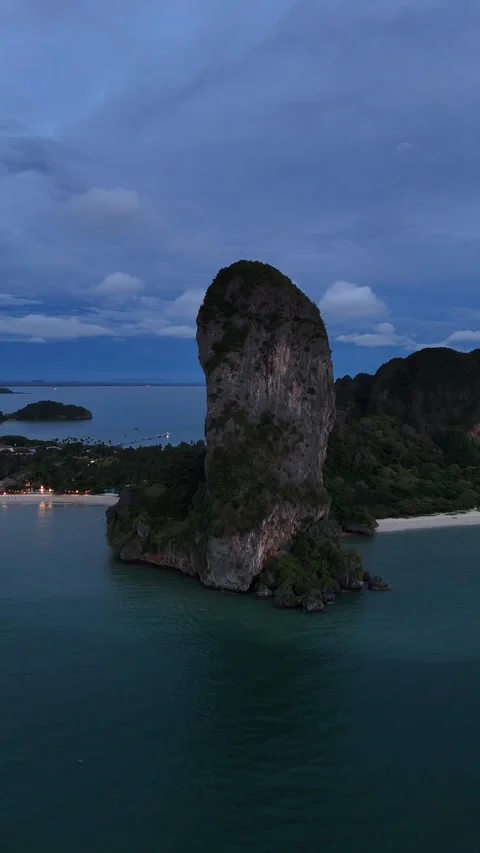 Aerial View of Limestone Karst at Railay Beach in Krabi, Ao Nang, Thailand Stock Footage 335960900
