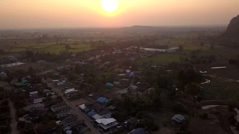 Aerial view limestone mountain range travel attraction in Noen Maprang distri Stock Footage 106645561
