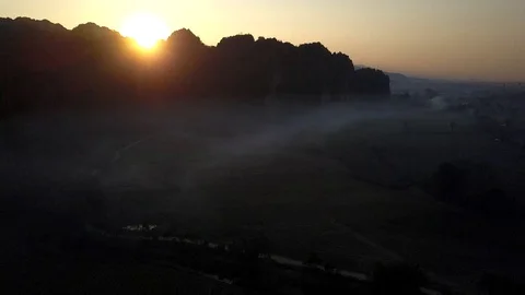 Aerial view limestone mountain range travel attraction in Noen Maprang distri Stock Footage 106645579