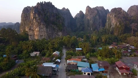 Aerial view limestone mountain range travel attraction in Noen Maprang distri Stock Footage 107119097