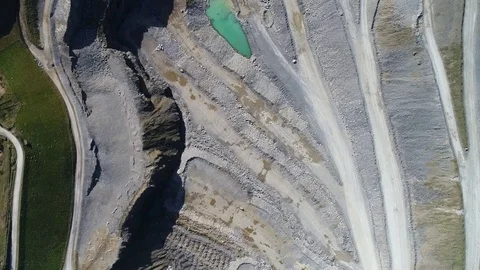 Aerial view of limestone quarry, mining operation finished Stock Footage 73530360