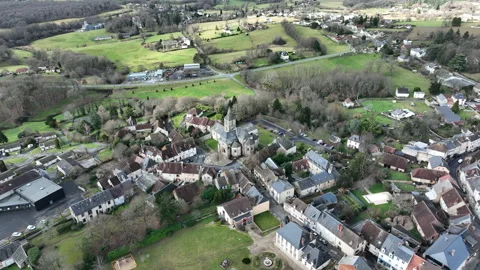 Aerial view of Limousin countryside with patchwork green fields forests and 動画素材 337970097