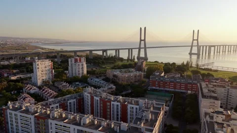 Aerial view of Lisbon; Parque das Nacoes Video stock 346071736