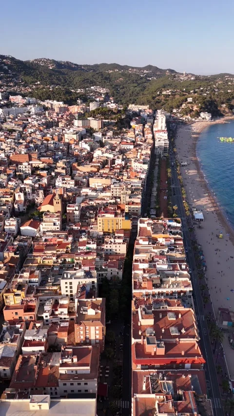 Aerial View of Lloret de Mar Beachfront and Mediterranean Coast Spain Vidéo 341702543