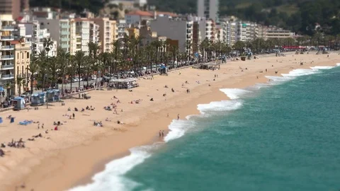 Aerial view of "LLoret de Mar".Hyper lapse.Tilt-shift effect. Vídeos de archivo 89540928