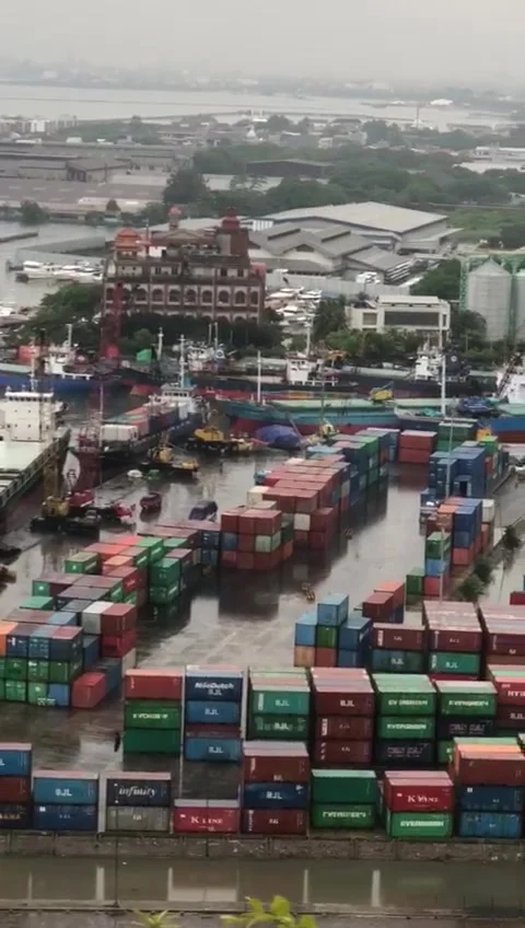 Aerial view of the loading and unloading port Stock Footage 221459111