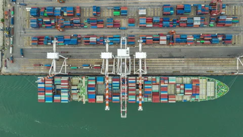 Aerial View of Loading container into container shipyard Stock Footage 132195839