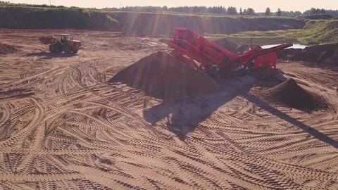 Aerial view of loading sand into trucks Stock Footage 80561203