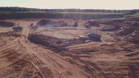 Aerial view of loading sand into trucks Stock Footage 80561300