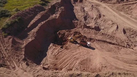 Aerial view of loading sand into trucks Stock Footage 80561515