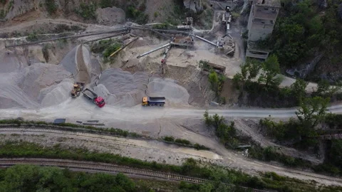 Aerial view of loading track with extracted stones in quarry Stock-Footage 133023020