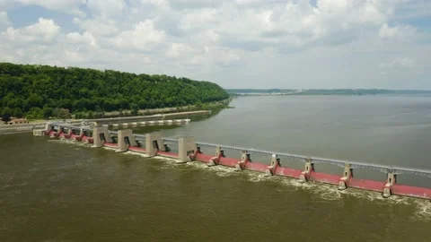 Aerial View of Lock and Dam Number 11 on the Mississippi River Near Stock Footage 156726962