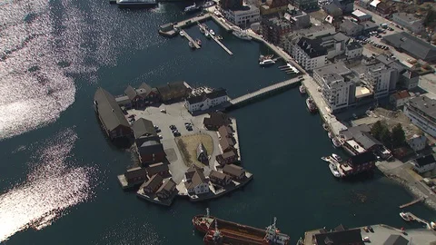 Aerial view of Lofoten with dramatic mountains,peaks &amp; open sea. Stock Footage 87728535