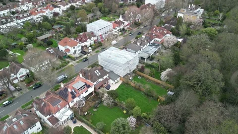 Aerial view of loft conversion work of a property in Chiswick, London, UK. Stock Footage 237634731